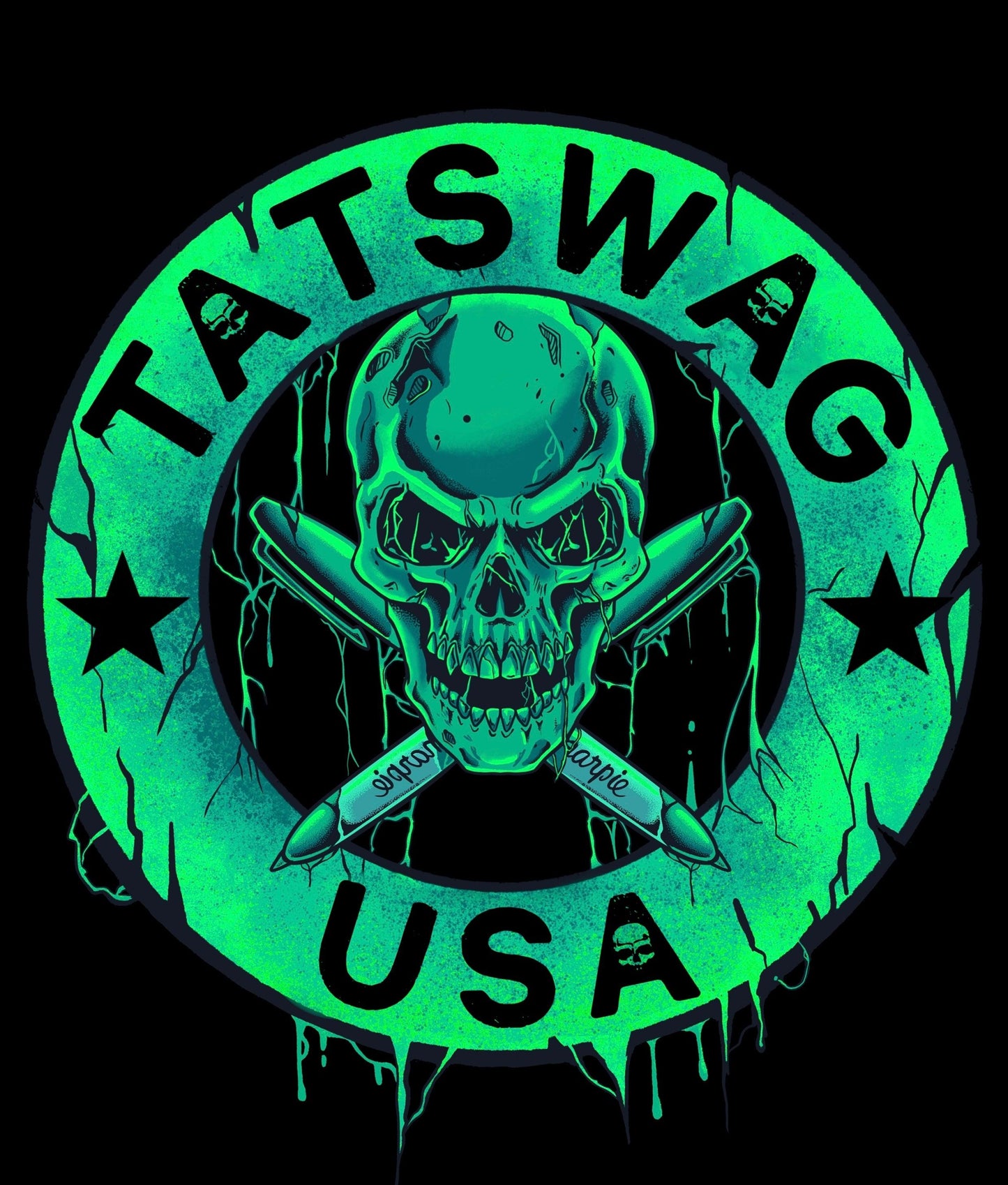 TATSWAG HOODIES  Zombie Skull Badge Logo w/Sharpies - TatSwag Art Collective  tattoo t-shirts  tattoo clothing